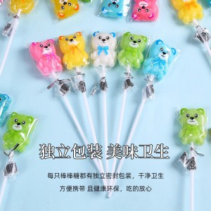 16g Hot Selling Cartoon Lollipop Bear Shape Hard Candy long stick Bear lollipops supplier