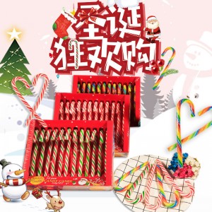 10g Christmas Candy Cane custom gift box packing fruity flavor candy canes cheap price high quality halal rainbow fruit flavor candy cane lollipop manufacturer