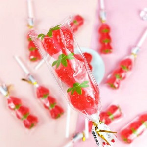 Japanese Dulces Custom Fruit Shaped Halal Sweets Confectionery Hard Candy Wholesale Strawberry Lollipops manufacturer