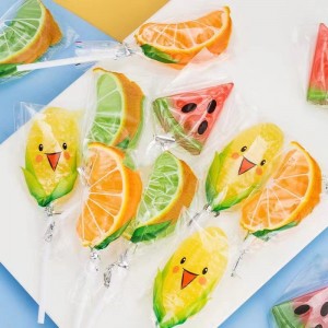 Halal Orange Shape Lollipop  candy hard candy fruit flavor manufacturer