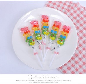 16g Pig shape lollipop colorful fruit flavor hard sweet stick candy supplier