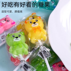 16g Hot Selling Cartoon Lollipop Bear Shape Hard Candy long stick Bear lollipops supplier