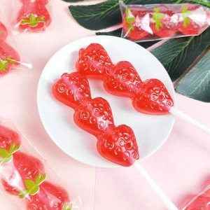 Japanese Dulces Custom Fruit Shaped Halal Sweets Confectionery Hard Candy Wholesale Strawberry Lollipops manufacturer