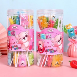 16g Hot Selling Cartoon Lollipop Bear Shape Hard Candy long stick Bear lollipops supplier