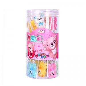 16g Hot Selling Cartoon Lollipop Bear Shape Hard Candy long stick Bear lollipops supplier