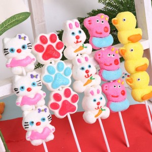 35G Marshmallow Animal Shape lollipop BBQ Marshmallow Lollipop Halal Cartoon Marshmallow Lollipop Cartoon Shaped marshmallow Pop lollipop candy supplier