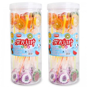 fruity fruit shape slice sweet sour hard lollipop candy