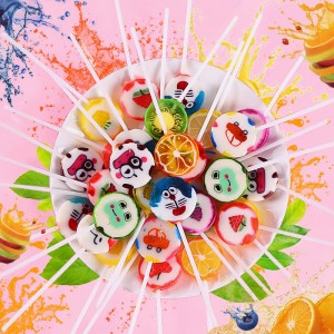 fruity fruit shape slice sweet sour hard lollipop candy