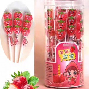 Japanese Dulces Custom Fruit Shaped Halal Sweets Confectionery Hard Candy Wholesale Strawberry Lollipops manufacturer